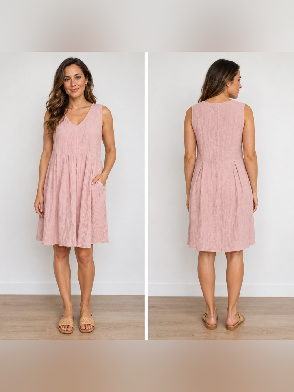 Ces Femme Blush Pink Sleeveless V-Neck Mini Dress w Pockets L/XL